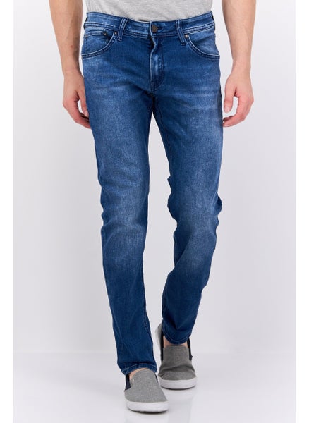 Buy Men Regular Fit Solid Non Stretchable Denim Jeans, Blue in UAE