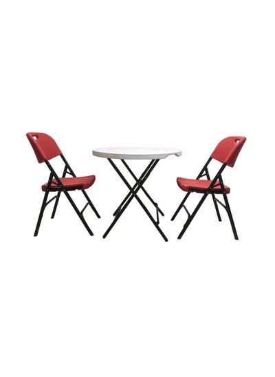 Buy 3 pieces folding furniture set [80cm round table + 2 red chairs] Outdoor - Indoor in Egypt