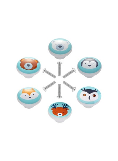 اشتري Cute Ceramic Cartoon Animal Drawer Pulls, Cabinet Knobs Round Furniture Handle with Screws, for Drawer, Cupboard, Dresser, Door, Kids Room Study Room  (6-Pack) في الامارات