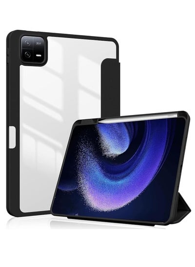 اشتري غطاء حماية ذكي قابل للطي لجهاز تابلت Xiaomi Mi Pad 6 مقاس 11 بوصة، ظهر شفاف مع حامل قلم، أسود في مصر