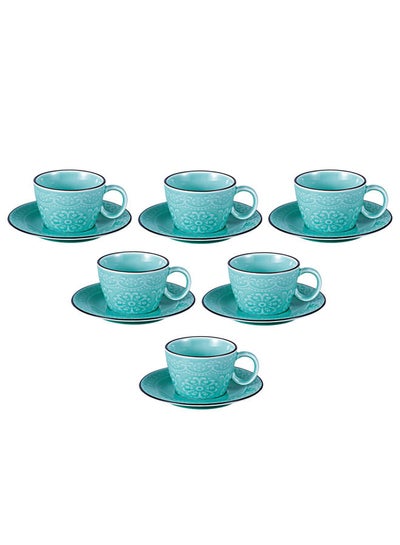 Buy 12-Piece Porcelain Cup With Saucer Set 175ML Light Blue in Saudi Arabia