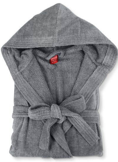 Buy Bathrobe Unisex Adult velour Salerino 100% Cotton 1350 Grams Luxury Feel Premium Look Super Absorbent Quick Dry Hood & Pocket Size EXTRA LARGE Grey Color in UAE