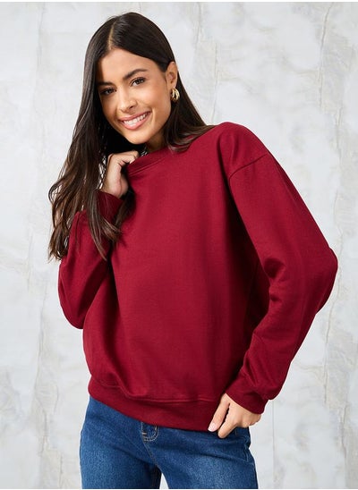 Buy Regular Fit Ribbed Round Neck & Cuffed Sweatshirt in Saudi Arabia