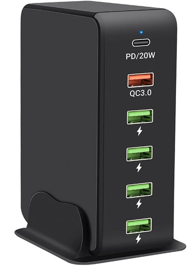 اشتري Charger Block 6 in 1, 65W USB C Charger 3A, Charging Hub with 6 USB Ports for Multiple Electronics, USB Charging Station Multiports, Universal Desktop Phone Charger Travel Ready (Black) في الامارات