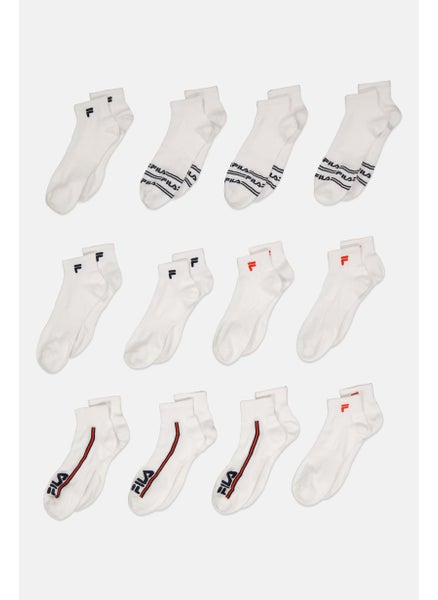 اشتري Men 12 Pairs Brand Logo Ankle Socks, White في الامارات