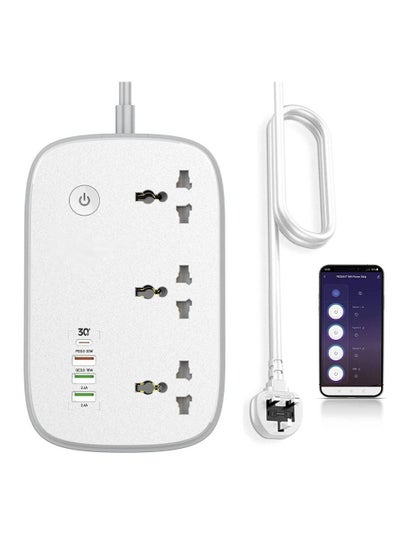 Buy Wifi Smart Power Strip Extension Cord Surge Protector Socket Multi Plug, Compatible with Alexa & Google Assistant,3 Universal Electrical Outlets, 30W USB-C Fast Charging, 4 USB-A, 2M Cable in UAE