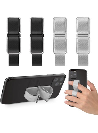 اشتري Cell Phone Bracket Grip with Finger Handle Back for Phones Tablets Cases (4 Pieces Black Silver) في السعودية