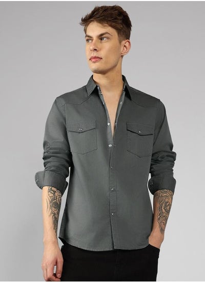 اشتري Granite Gray Regular Fit Cotton Shirt – Classic and Comfortable في الامارات