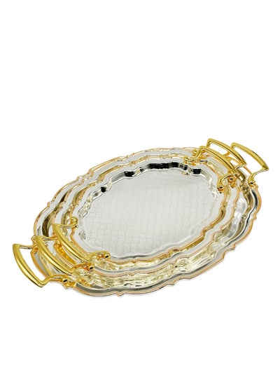 Buy Luxurious  Tray Set 3 Pcs  Oval Gilded Stainless Steel in Saudi Arabia