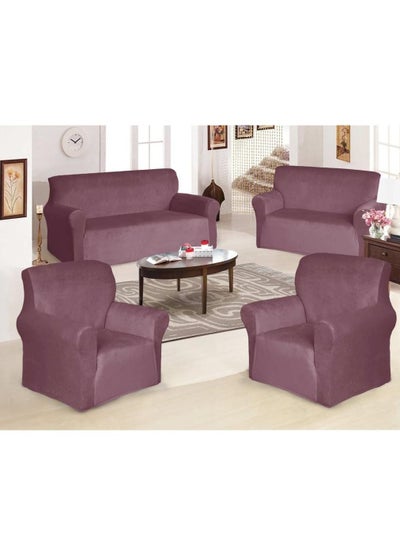 Buy Velvet non-slip Super Stretchable Sofa Covers Set for Seven Seats of 4 Pieces in Purple in Saudi Arabia