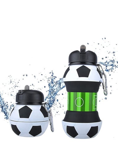 اشتري Soccer Water Bottle Creative Silicone Folding Children's Drink Bottle Portable Fall Proof Leak Proof Student Water Cup BPA Free Silicone Outdoor Sports Water Bottle (550ml) في الامارات