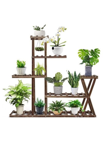 Buy Multilayer Wooden Shelf Rack Planter Pots Stand Plant stand Flower stand Garden stand Indoor plant stand Brown in UAE