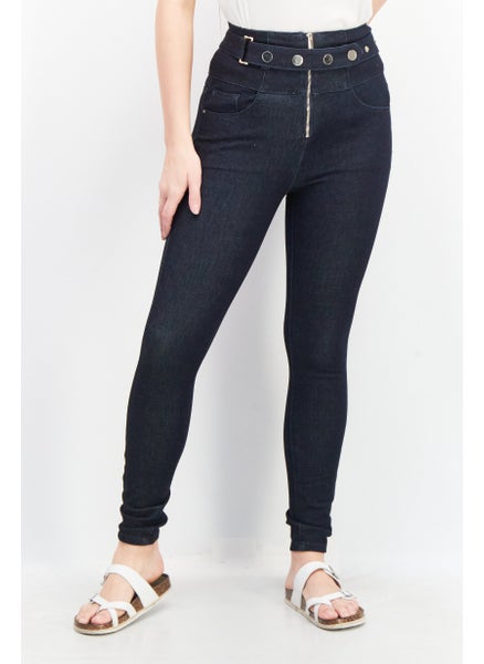 اشتري Women Slim Fit Washed Stretchable Belted Jeans, Blue في الامارات