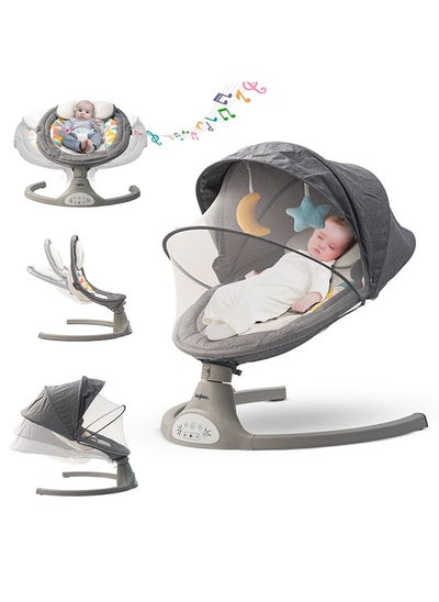 اشتري Premium Automatic Electric Baby Swing Chair Cradle for baby With 5 Adjustable Swing Speed Remote Electric Swing with Soothing Vibrations Music Mosquito Net Safety Belt Kids Toys Swing for Babys Grey في الامارات