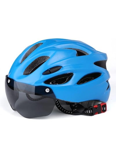 Buy Adult bicycle helmet with detachable magnetic goggles, road and mountain riding protective helmet, adjustable size,unisex，blue in Saudi Arabia