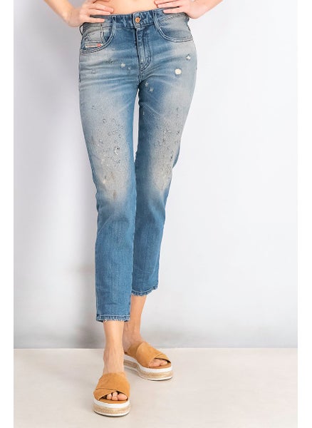 Buy Women Slim Fit Wash Stretchable Rip Jeans, Blue in Saudi Arabia