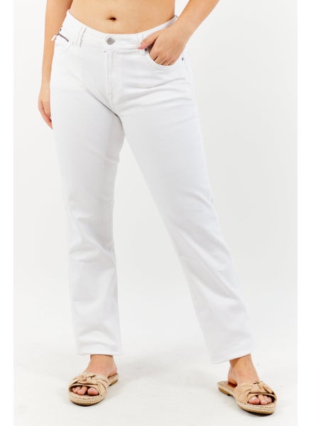 Buy Women Straight Fit Solid Non-Stretchable Denim, White in Saudi Arabia