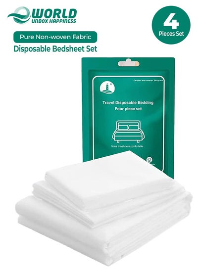 Buy 4 PCS Breathable and Lightweight Disposable Bed Sheet Set, Ultimate Travel Bedding Set with 1 Quilt Cover, 1 Sheet, and 2 Pillowcases, Perfect for Travel, Business Trips, Spa, and Hotel Stays in UAE