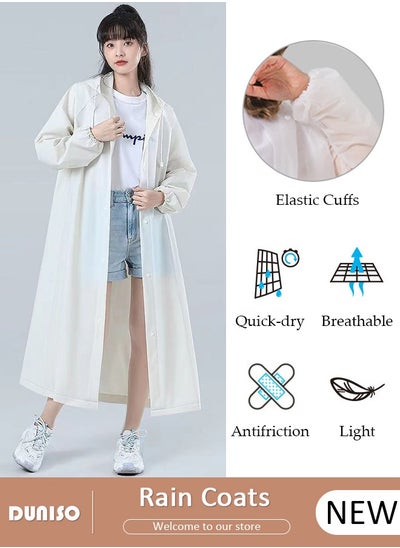 Buy Hooded Raincoat Rain Poncho for Adults, EVA Rain Poncho with Hood and Elastic Sleeveng for Women and Men Reusable Raincoat Jacket Packable Raincoat for Family Fishing Travel Emergency in UAE