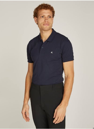 Buy Men's Slim Cotton Stretch Polo Shirt - Cotton, Blue in Saudi Arabia