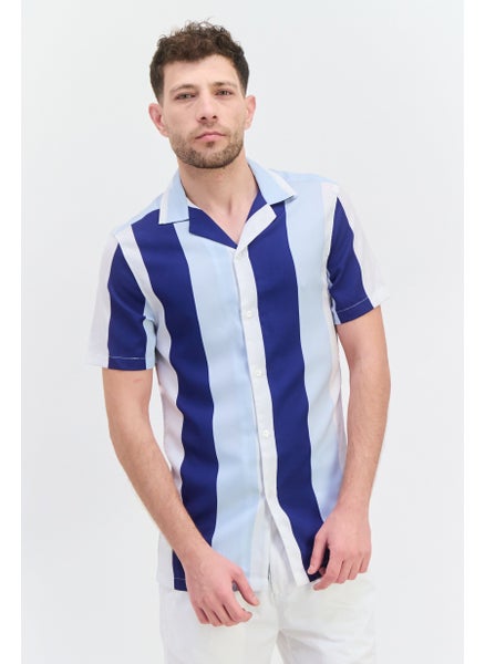 Buy Men Regular Fit Short Sleeve Stripe Casual Shirt, Blue Combo in UAE