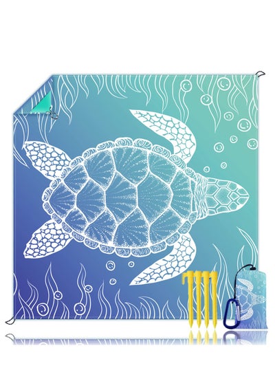 Buy Beach Blanket, Portable Waterproof Sandproof Picnic Mat, Suitable for Beach Yoga, Outdoor Music Festival, Travel Camping Gifts with 4 Stakes & 4 Corner Pocket, Sea Turtle Design, 82"× 86" in Saudi Arabia