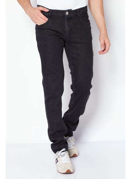 Buy Men Regular Fit Dark Washed Stretchable Jeans, Charcoal in UAE