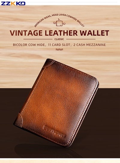 Buy Genuine Leather RFID Shielding Anti-Theft Brush Men's Business Wallet Short Ultra-Thin Multi-functional Large-Capacity Card Holder in Saudi Arabia