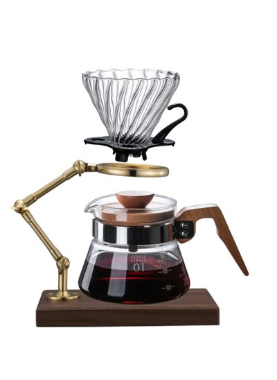 اشتري Pour Over Coffee Station, Adjustable Coffee Filter Stand Holder, with Wooden Base Stand, Glass Dripper, Glass Pot, Wood and Copper Stand, for Coffee Lovers في السعودية