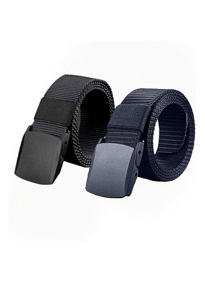 اشتري Goolsky Mens Belt Web, Nylon Casual Belt with Plastic Buckle Breathable for Work Sports, Easy Trim to Fit 27-46" Waist 2PC(Blue and Black) في الامارات