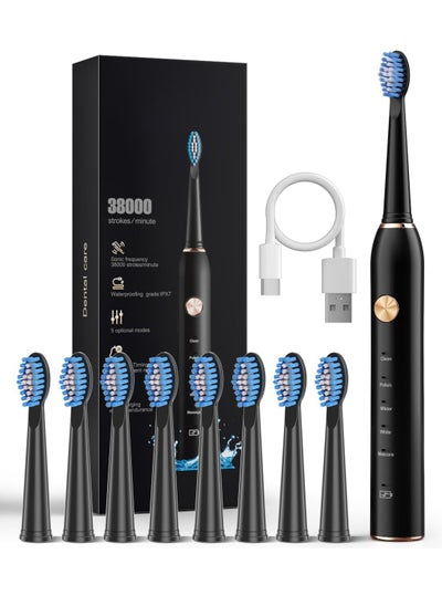 Buy Sonic Electric Toothbrush for Adults, IPX7 Waterproof Sonicare 40000VPM, Fast Charge Long Last with Intelligent Time Reminder 5 Optional Modes Dupont Brush Heads, Black in Saudi Arabia