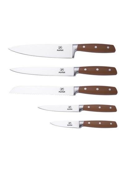 Buy High Quality Kitchen Knife Set with Leather Stand Silver and Brown 36.7 x 10.1 x 22.6 cm 257W43001 in Saudi Arabia