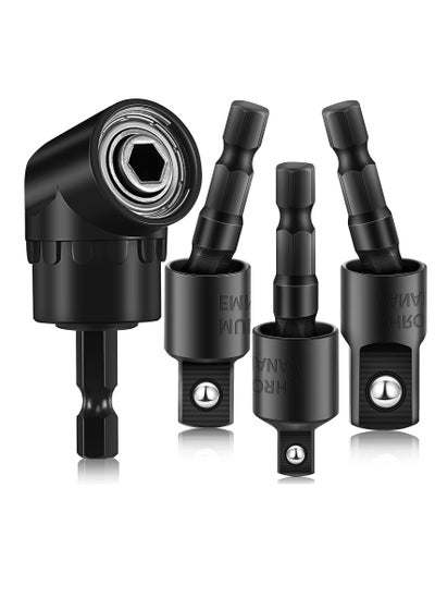 اشتري Impact Grade Sockets Adapter, 4 Pcs Power Drill Sockets Adapter Set with 360 Degree Rotatable Hex Shank Drill Adapters, 105 Degree Right Angle Screwdriver Attachment, Flexible Shaft Extension Bit في الامارات