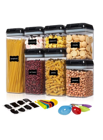 Buy TYCOM Food Storage Containers, Swift 7 Pieces BPA Free Plastic Cereal Containers with Easy Lock Lids, for Kitchen Pantry Organization and Storage, Include 8 Labels Stickers - (Black) in UAE