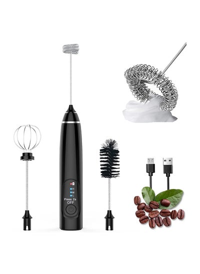 Buy Milk Frother - Hand-Held Electric Whisk Portable Coffee frother USB Rechargeable 3-Speed Milk frother Beverage Mixer for Matcha Cappuccino with 2 Stainless Steel Whisk and 1 Cleaning Brush in UAE