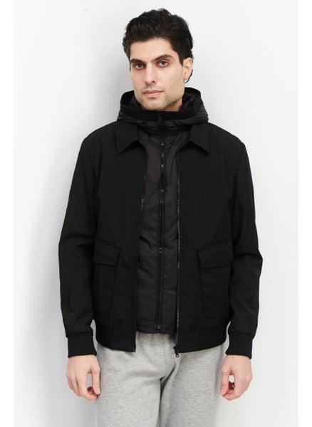 Buy Men Solid Hooded Jacket, Black in UAE