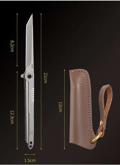 اشتري 5CR15 Stainless Steel Feather Pattern Folding Knife Outdoor Camping Pocket Knife - Silver في السعودية