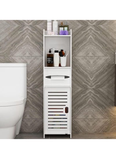 اشتري Small Bathroom Storage Corner Floor Cabinet with Doors and Shelves Thin Toilet Vanity Cabinet Narrow Bath Sink Organizer Towel Storage Shelf For Paper Holder White في الامارات