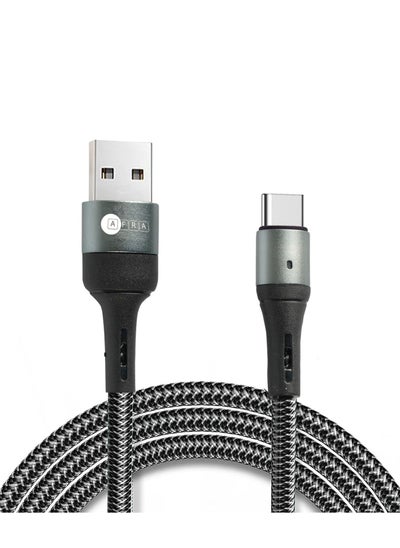 Buy AFRA  USB Charging Cable, 2.4A, Nylon-Braided Jacket, With Data Transmission, USB A to Type C, 1 meter length, Durable, Tangle Free, Auto-Disconnect Function, LED Indicator in UAE