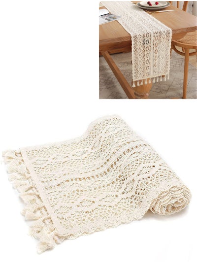 Buy 1 PCS Beige Macrame Cotton Boho Table Runner Wedding Table Cover Crochet Table Cloth with Tassels Tablecloth Wallpaper Home Dining Table Decor 24x180cm in Saudi Arabia