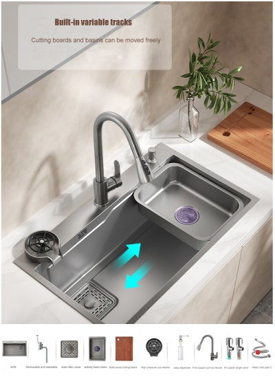 Buy Nano Stainless Steel Handmade Dishwashing Basin Under Counter Basin Set (Color: Gray) in Saudi Arabia