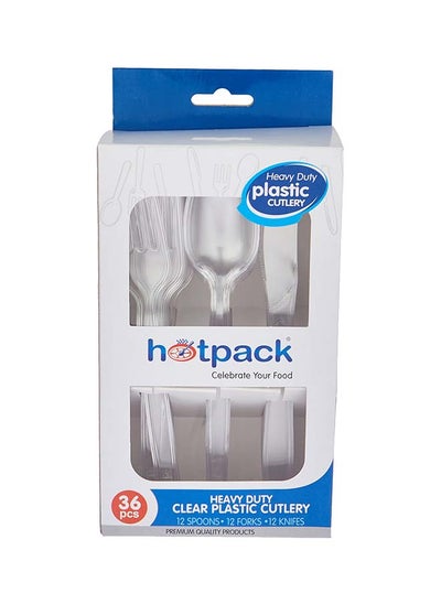 Buy Hotpack Disposable Plastic Clear Heavy Duty Cutlery 12 Spoon + 12 Fork + 12 Knife 36 Pieces 1 Set in UAE