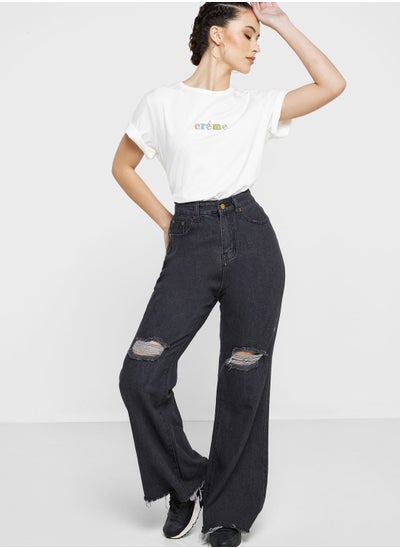 Buy Classic Mom Jeans With Distress in Saudi Arabia