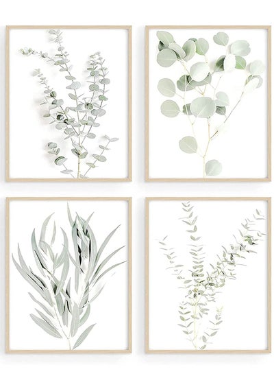 Buy Botanical Plant Wall Art Prints - Decor Pictures Minimalist Photo Kitchen Leaves Boho Leaf Eucalyptus Green Poster Set of 4 (8"x10", Unframed) in UAE