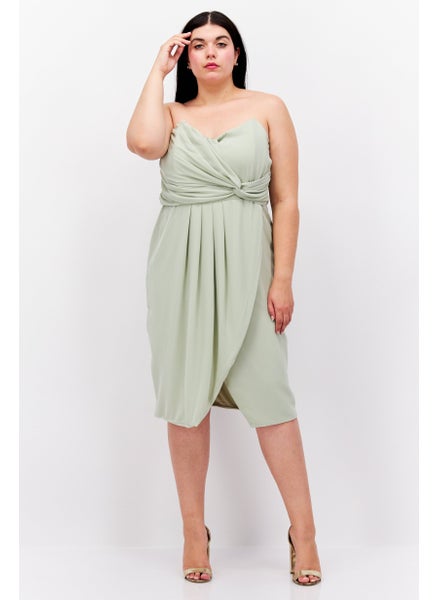 اشتري Women Plus Size Plain Midi Dress, Light Green في الامارات