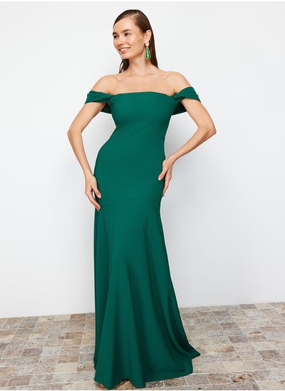 Buy Emerald Green Plain Slim Woven Evening Dress & Graduation Dress in Egypt