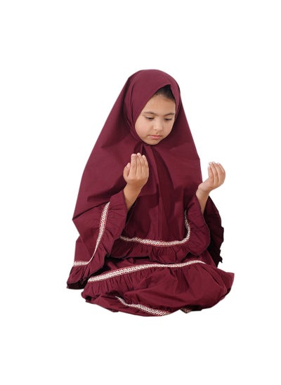 Buy Ruffle Prayer Set For Girls Maroon Color in UAE