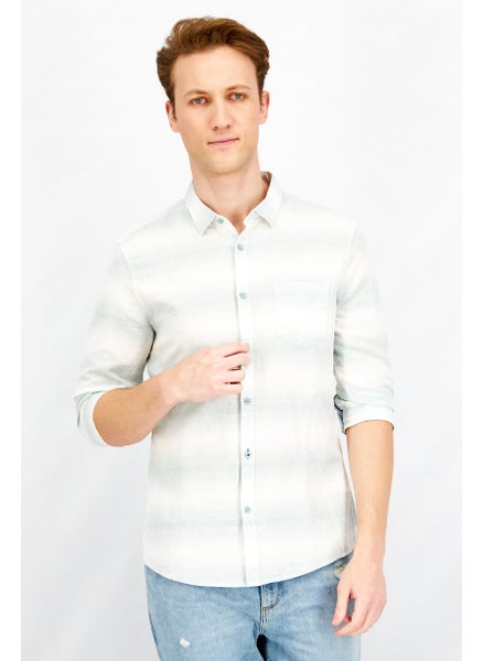 Buy Men Slim Fit Stripe 3/4 Sleeves Casual Shirt, Grey Mist/White in UAE