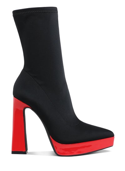 Buy Contrasting Platform Detail Sock Boots in Black and Red in UAE