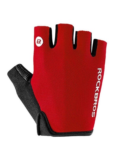 Buy Pair Of Half Finger Non-Slip Bicycle Gloves Medium Red with Black in UAE